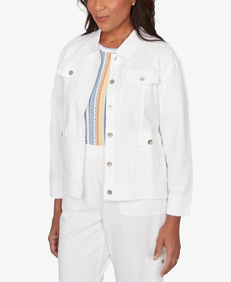 Alfred Dunner Women's Out of the Blue Patch Pocket Collared Jacket
