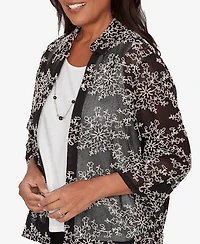 Alfred Dunner Women's Detail Driven Two-in-One Mesh Soutache Top with Necklace