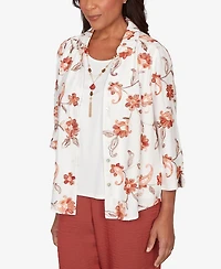 Alfred Dunner Women's Spice Market Paisley Floral Collared Two One Top with Necklace