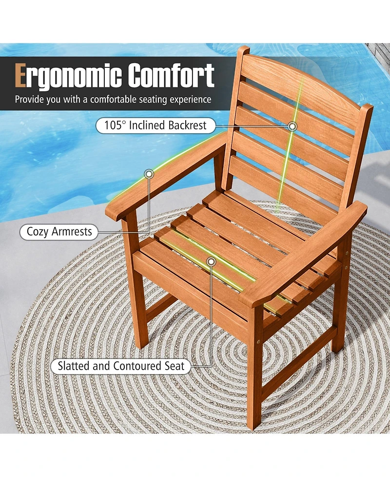 Sugift Outdoor Wooden Dining Chairs with Inclined Backrests and Slatted Seats