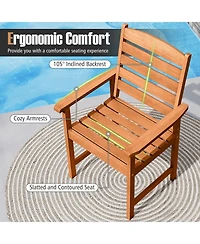 Sugift Outdoor Wooden Dining Chairs with Inclined Backrests and Slatted Seats