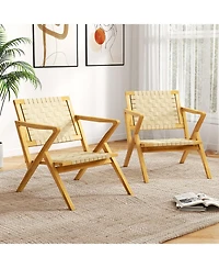 Sugift Outdoor and Indoor Teak Wood Patio Chair wuth Webbing Seat and Backrest