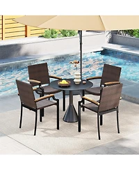 Sugift Stacking Wicker Chairs Set of 2 Patio Rattan Dining Chairs with Acacia Wood Armrests