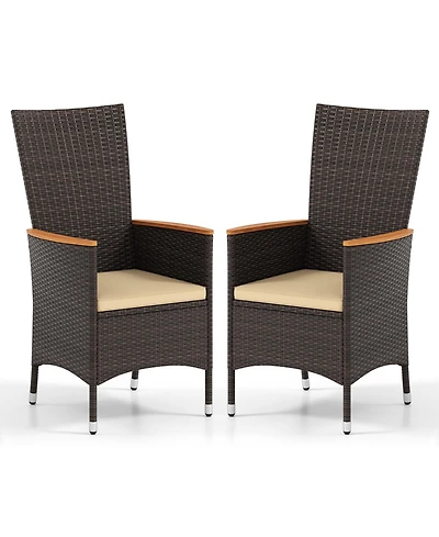 Sugift Patio Rattan Chairs Set of 2 Outdoor Wicker Dining Chairs with High Backrest
