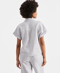 Charter Club Women's 100% Linen Tie-Front Shirt, Created for Macy's