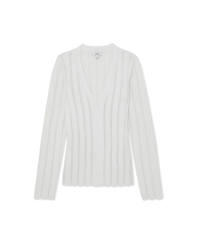 Reiss Women's Loui Open-Stitch V-Neck Jumper