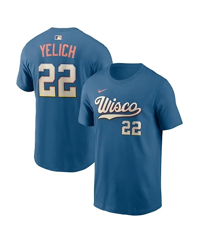 Nike Men's Christian Yelich Mineral Blue Milwaukee Brewers 2026 City Connect Name Number T-Shirt