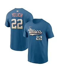 Nike Men's Christian Yelich Mineral Blue Milwaukee Brewers 2026 City Connect Name Number T-Shirt