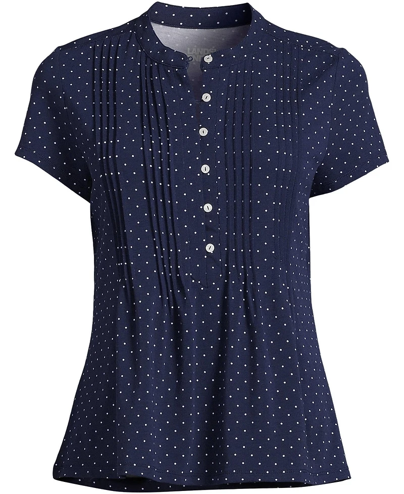 Lands' End Women's Tall Lightweight Jersey Button Pintuck Top