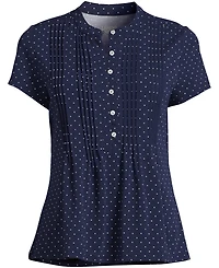 Lands' End Women's Tall Lightweight Jersey Button Pintuck Top