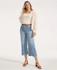 Lands' End Women's Tall Recover Denim High Rise Wide Leg Crop Jeans