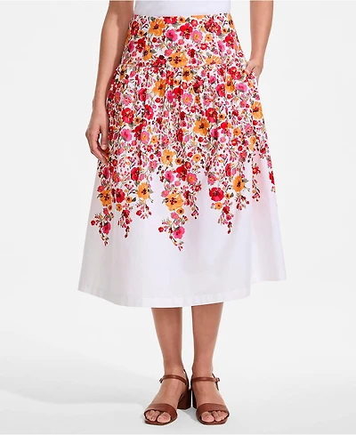Lands' End Women's Poplin Drop Waist Midi Skirt - Set Bottom