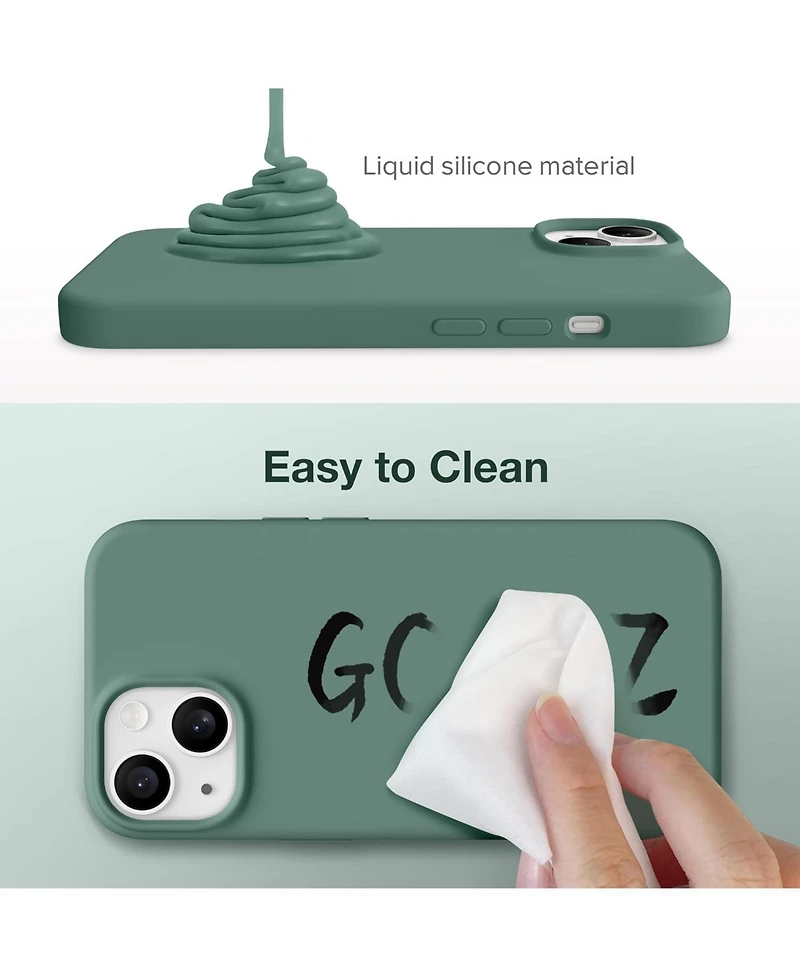Gonez for iPhone 15 Case, Liquid Silicone Case with Anti-Scratch Soft Microfiber Lining Shockproof Protective Phone Cover 6.1", Midnight Green