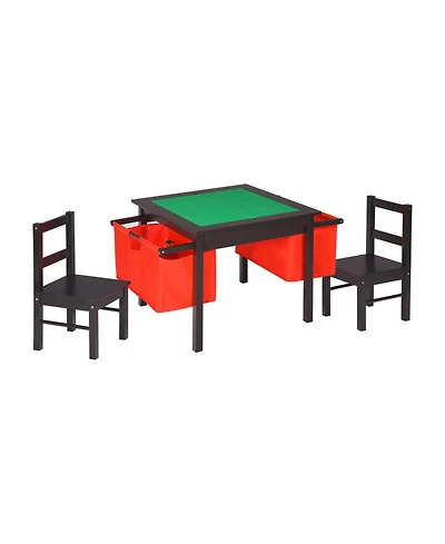 Gouun 2-in-1 Kids Activity Table and 2 Chairs Set with Building Block Board