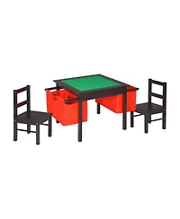 Gouun 2-in-1 Kids Activity Table and 2 Chairs Set with Building Block Board