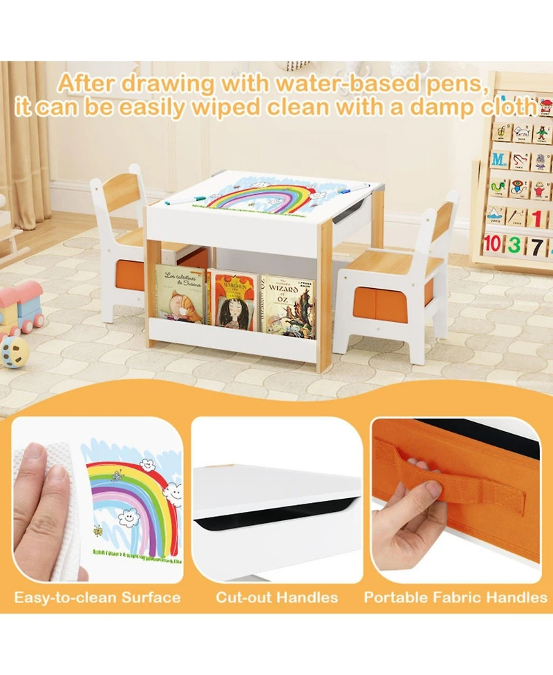 Gouun 4-in-1 Kids Activity Table and 2 Chairs Set with Reversible Tabletop