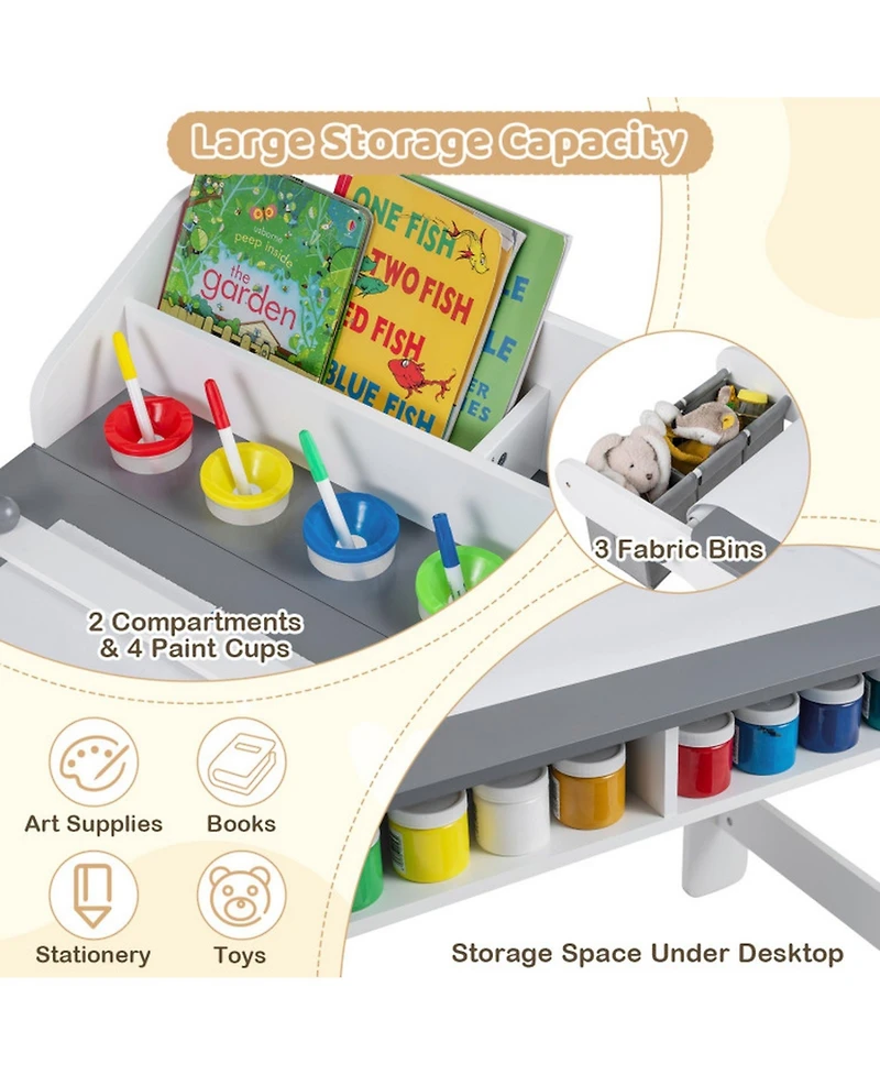 Gouun Kids Art Table and Chair Set with Paper Roll and Storage Cubbies
