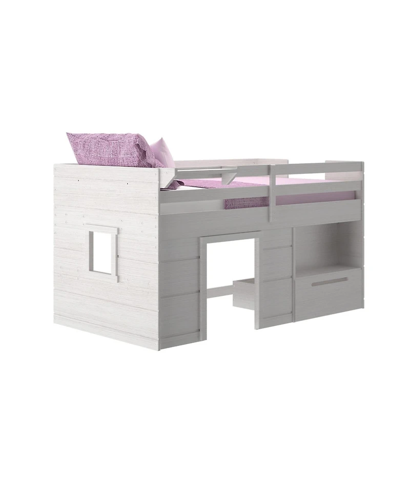 Max & Lily Modern Farmhouse Low Loft Bed with Storage Drawer, Solid Wood for Kids