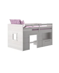 Max & Lily Modern Farmhouse Low Loft Bed with Storage Drawer, Solid Wood for Kids