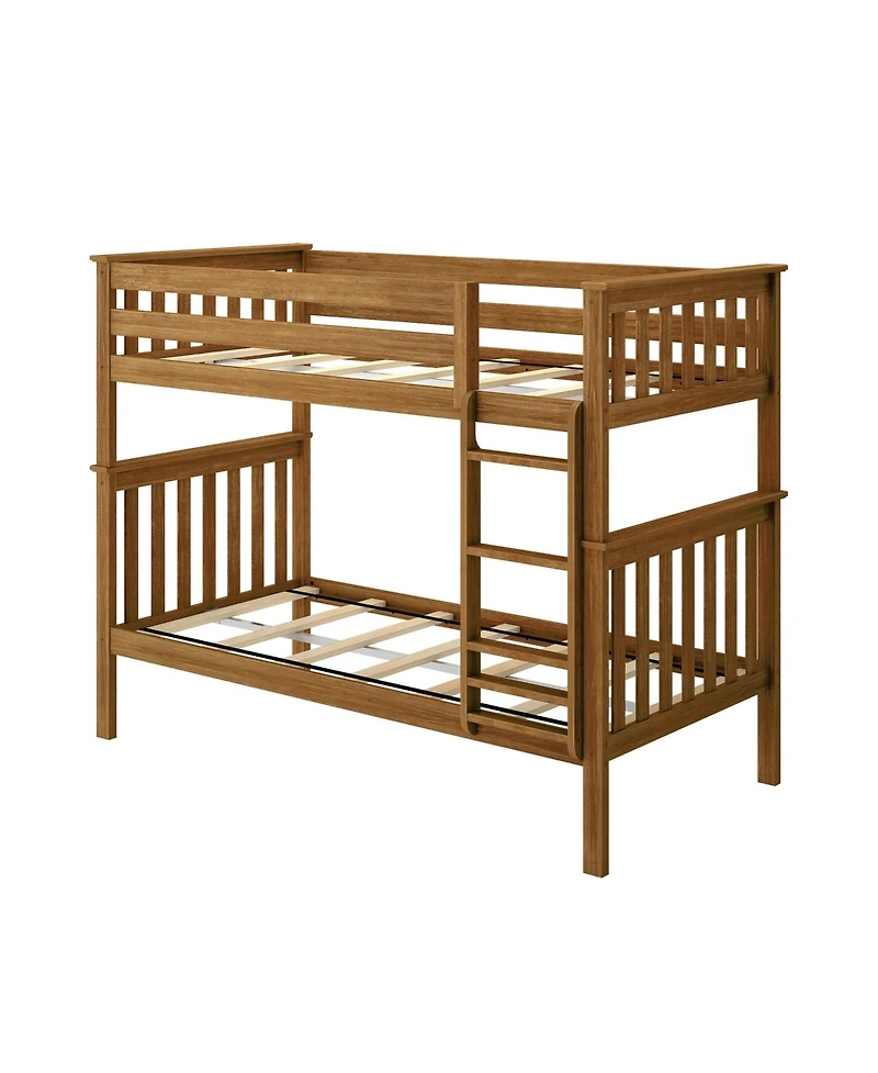 Max and Lily Twin over Bunk Bed for Kids, Solid Wood Beds with Ladder, Pecan