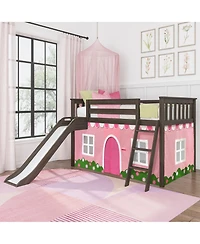 Max & Lily Low Loft With Easy Slide and Farmhouse Curtain