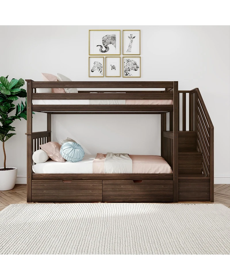 Max and Lily Twin over Staircase Bunk Bed with Storage Drawers