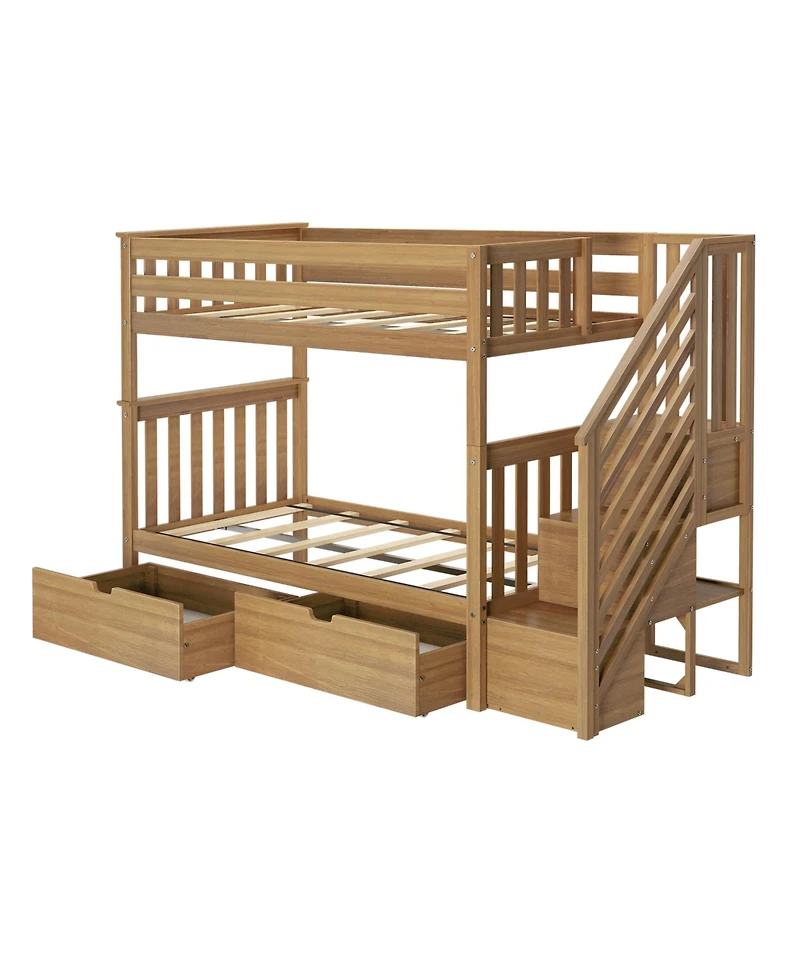 Max and Lily Twin over Staircase Bunk Bed with Storage Drawers