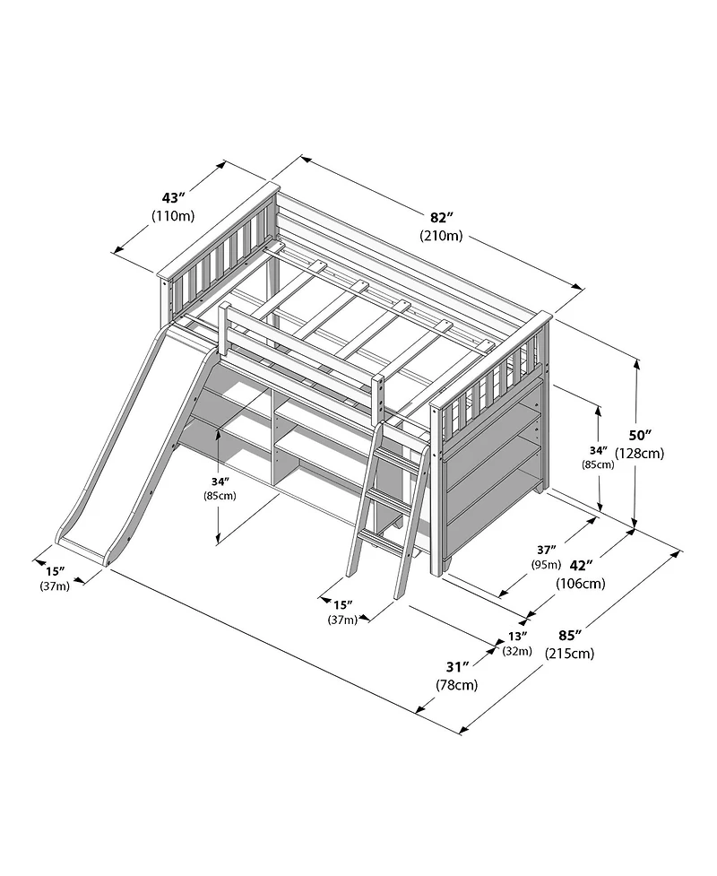 Max & Lily Low Loft With 3-Shelf Bookcase and 6-Shelf