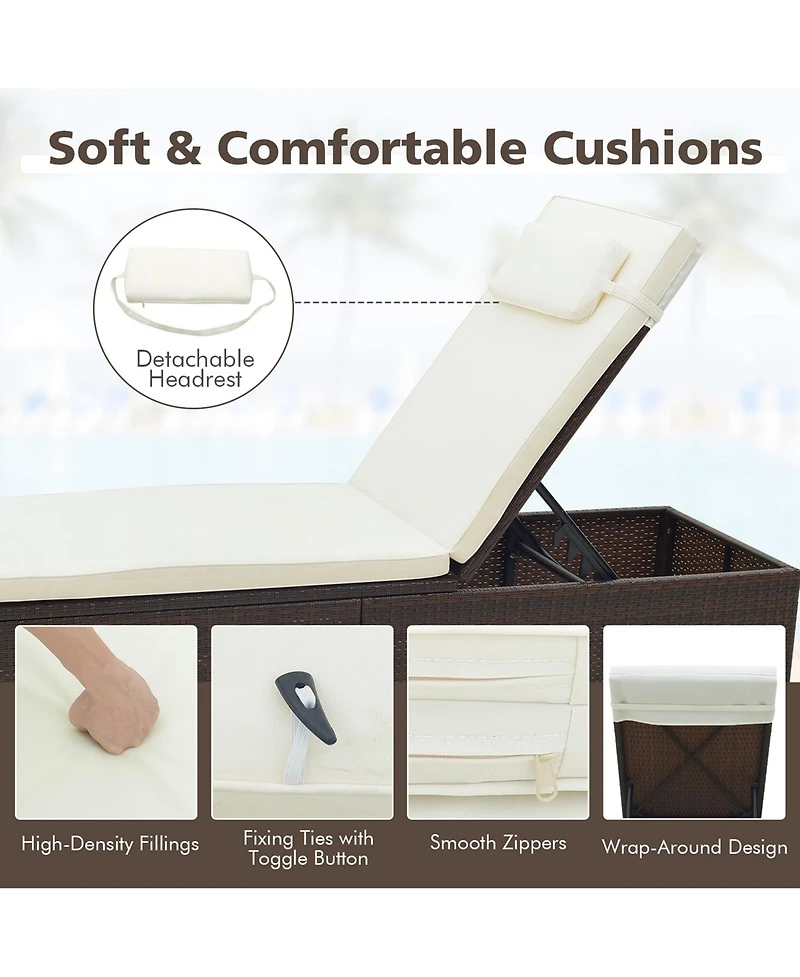 Patio Chaise Lounge with 6-level Backrest