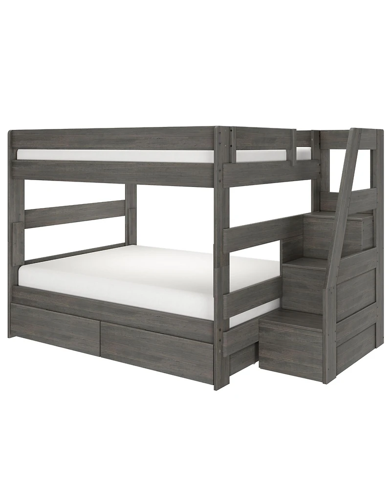 Max and Lily Modern Farmhouse Queen Over Bunk Bed With Staircase Storage Drawers