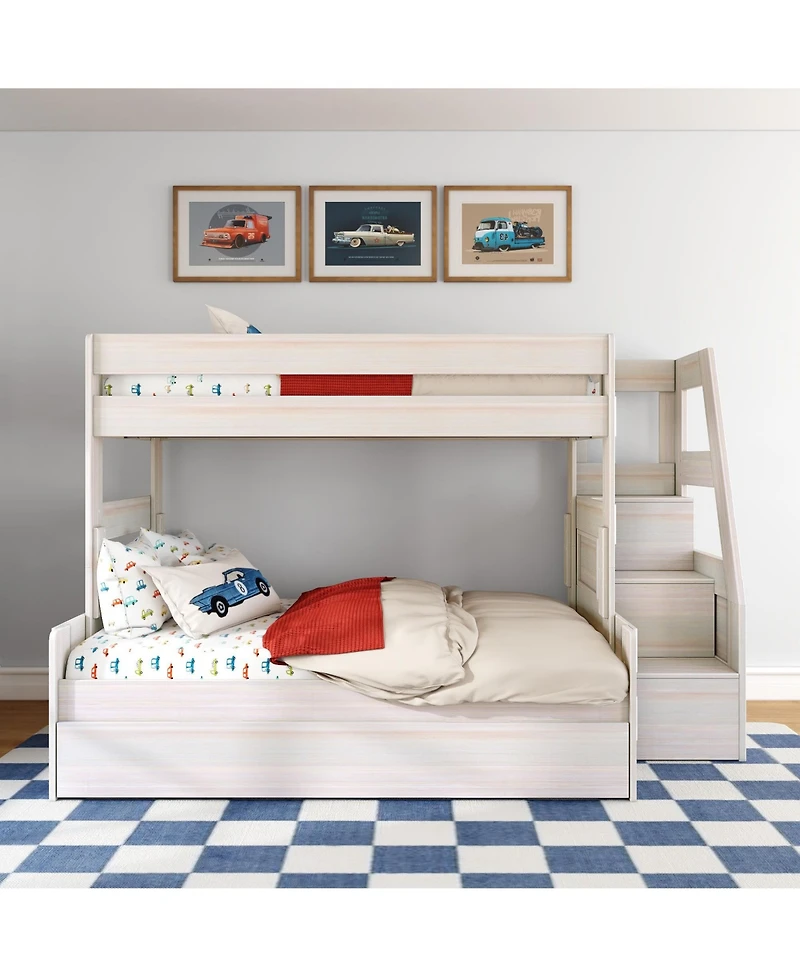 Max and Lily Modern Farmhouse Twin Over Full Bunk Bed With Staircase