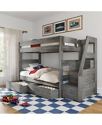 Max and Lily Modern Farmhouse Twin Over Bunk Bed With Staircase Storage Drawers