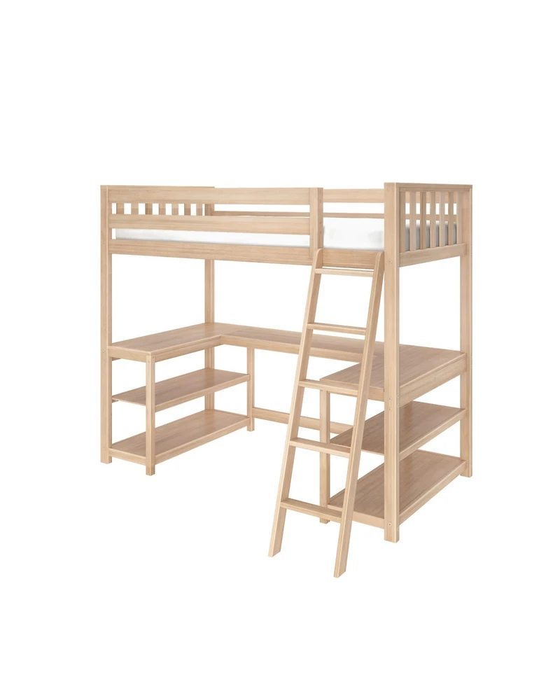 Max & Lily Scandinavian Loft Bed with Wraparound Desk and Shelves