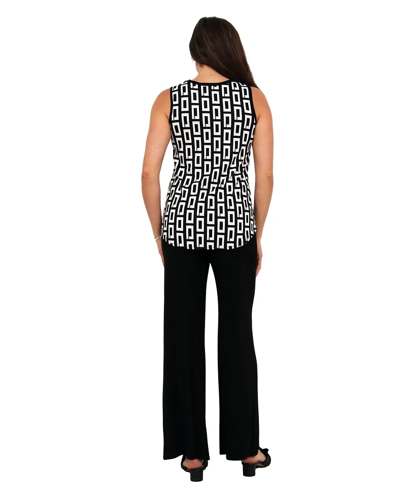 24seven Comfort Apparel Women's Round Hem Top and Elastic Waist Flared Pant Set