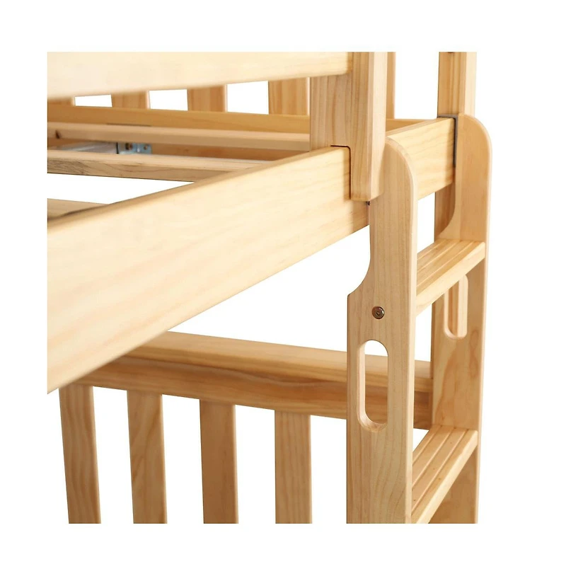 Max and Lily Twin over Bunk Bed for Kids, Solid Wood Beds with Ladder, Pecan