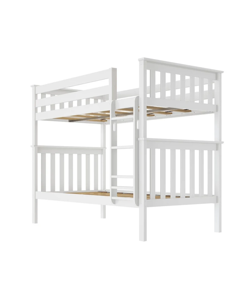 Max and Lily Twin over Bunk Bed for Kids, Solid Wood Beds with Ladder, Pecan