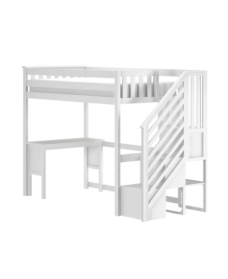 Max and Lily Classic Twin High Loft (ladder on end), Desk, Staircase