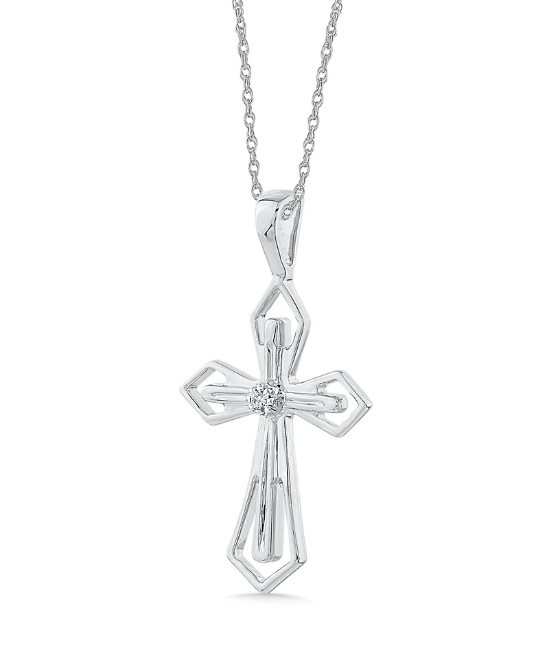 14k White or Yellow Gold Pendant, Diamond Accent Cross