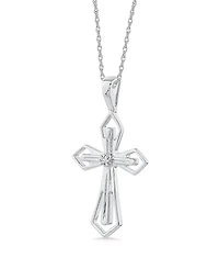 14k White or Yellow Gold Pendant, Diamond Accent Cross