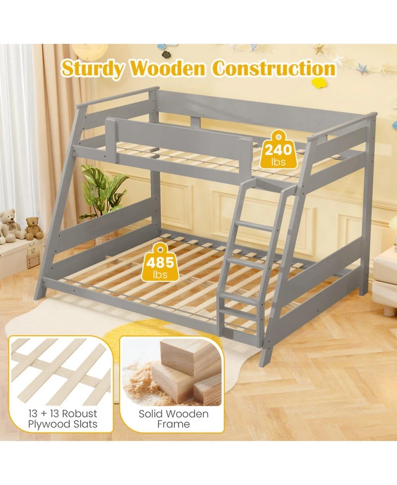 Gouun Solid Wood Twin Over Full Bunk Bed with Ladder