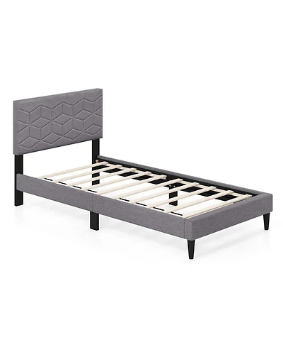 Gouun Twin Linen Upholstered Platform Bed Frame with Headboard
