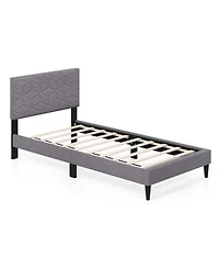 Gouun Twin Linen Upholstered Platform Bed Frame with Headboard