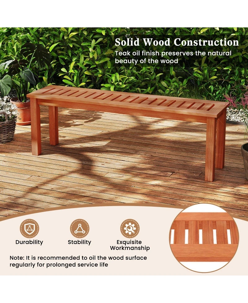 Gouun 47-inch Solid Wood Patio Bench with Slatted Seat, 2-Person