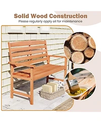 Gouun 2-Person Solid Wood Garden Bench with Slatted Backrest