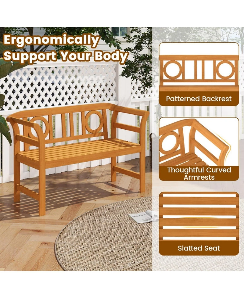 Gouun Acacia Wood 2-Person Patio Loveseat with Geometric Backrest