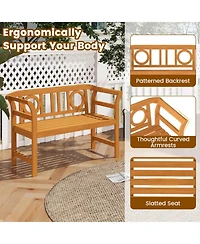 Gouun Acacia Wood 2-Person Patio Loveseat with Geometric Backrest