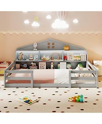 Gouun Twin Montessori Floor Bed with Storage Shelves and Storage Compartments
