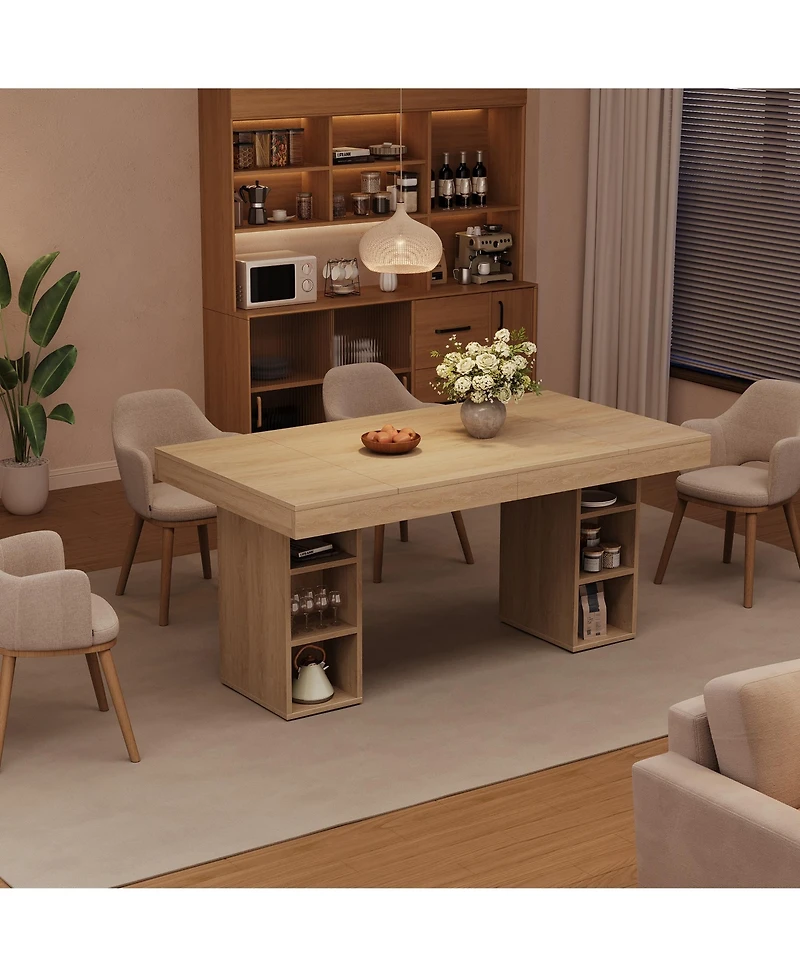 Homfan Spacious Rectangular Dining Table, Dual Storage, Double Pedestal, Wooden Frame, Large Tabletop for 6, Room or Office