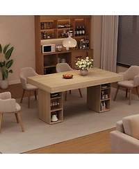 Homfan Spacious Rectangular Dining Table, Dual Storage, Double Pedestal, Wooden Frame, Large Tabletop for 6, Room or Office