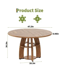 homfan Modern Dining Table with Storage Shelf, 47-Inch Round Table for 4-6, Adjustable Feet, Ideal for Dining Room or Apartment